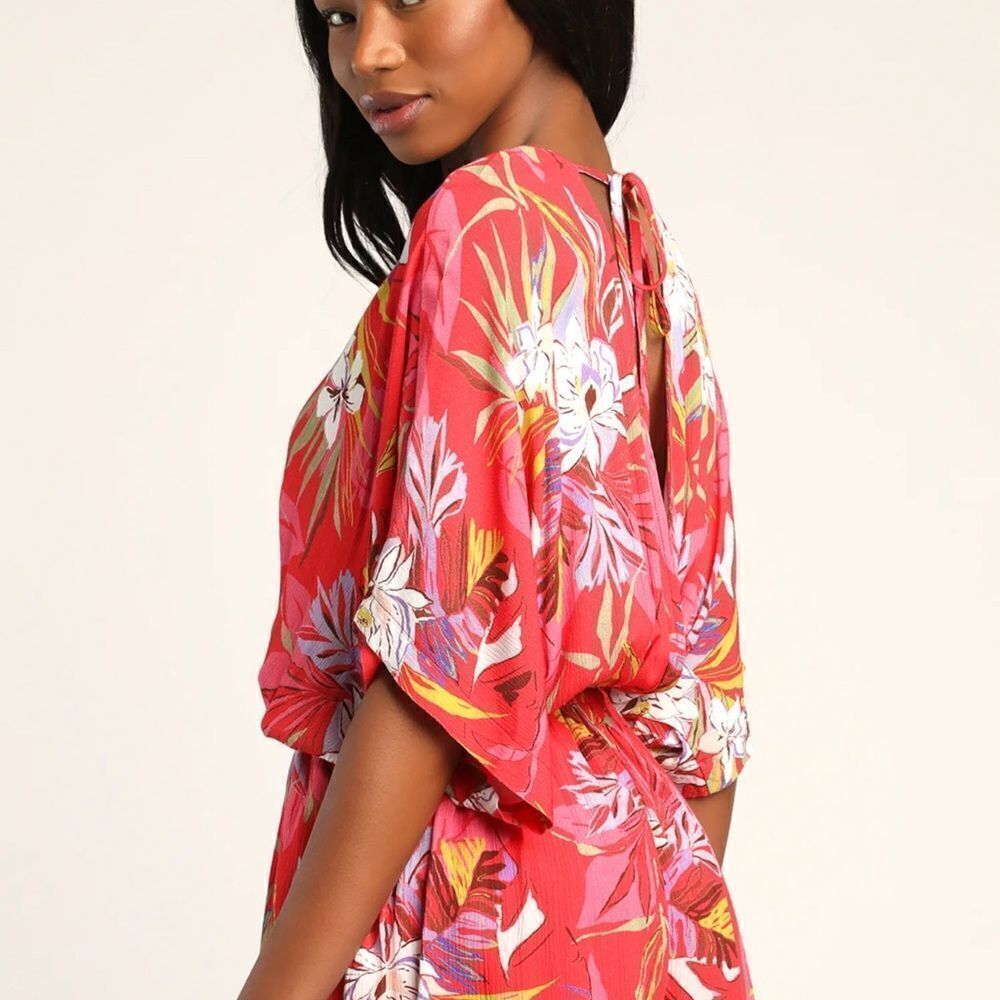 Lulu's Festival Flirt Red Tropical Print Dolman Sleeve Romper Size XL NWT - Picture 6 of 13